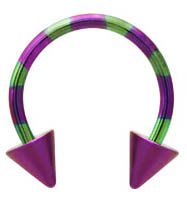 Purple pink & Green stripe  Spike Beads Anodized 