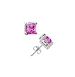 Silver Red Corundum Gemstone Princess Cut Stud Earrings - 4 mm