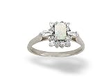 14K White Gold Genuine Emerald-cut Opal and Diamond Ring