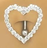 Clear Cz Open Heart around Belly Reverse Top Mount Belly button Navel Ring 14 gauge