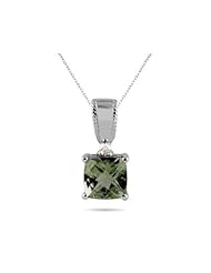 Green Amethyst and Diamond Pendant 10k White Gold