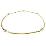 14K Yellow Gold Snake Anklet Bracelet 10,with Pave Set Diamond Roundel Stations