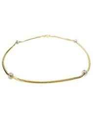 14K Yellow Gold Snake Anklet Bracelet 10,with Pave Set Diamond Roundel Stations