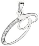 Letter "O" Initial Pendant Necklace with 10 Sparkling Genuine Diamonds, Sterling Silver - All Alphabets Available