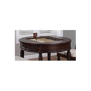Round Chess Game Table with Game Pieces in Mahogany Finish by Powell