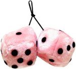 3 Fuzzy Dice for Rear View Mirror Pink with Black Dots
