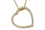 14K Yellow Gold Open Heart 16'' Rollo Link Necklace set with Diamond Accents.