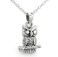 Sterling Silver Owl Pendant Necklace, on 16 Inch Snake Chain