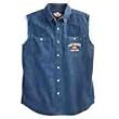 Harley-Davidson&reg; Men's Blue Denim Cotton Sleeveless "Blowout" Shirt. Embroidery. 99014-07VM