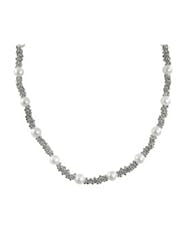 Sterling silver bead 7-7.5mm freshwater cultured pearl station necklace, 17.5"