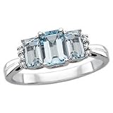 10kt. White Gold, Aquamarine Fashion Ring with Diamond Accents