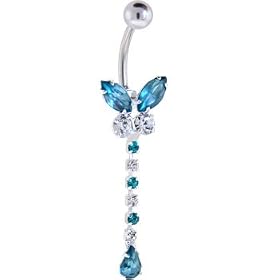 Crystal Aquamarine Gem BUTTERFLY EXTENSION Belly Ring by 