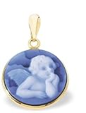 14K Yellow Gold Guardian Angel Round Agate Cameo Pendant - 5/8" x 5/8"