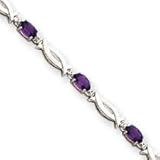 IMAGE OF 14k White Gold Amethyst and Diamond Bracelet - 7 Inch - Lobster Claw - JewelryWeb
