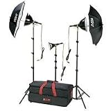 Smith Victor K6RC 3 Light, 1250 watt Home Portrait Lighting Kit with Light Cart on Wheels Carrying Case.