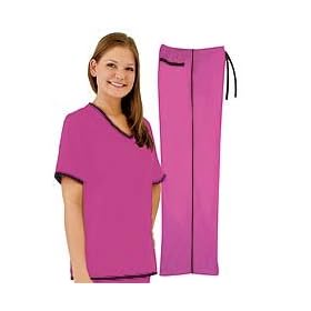 Women's Scrub Set - Contrast Trim Top & Pant (XS-3X)