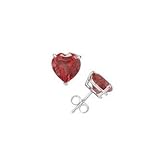 .925 Sterling Silver Lab Created Ruby Gemstone Four Prong Stud Earrings - Heart Shape 3 mm
