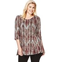 Plus 3/4 Sleeve Animal Print Flared Top