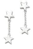 Fun 2 Star diamond cut bead dangle Solid Sterling Silver Earrings