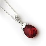 Sterling Silver Dark Red CZ (Cubic Zirconia) Tear Drop Necklace