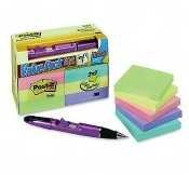 Post-it® Notes, Original Pad, 3 Inches x 3 Inches, Assorted Pastel Colors, 12 Pads per Pack with Bonus Flag Pen