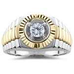 0.30 Cts Diamond Solitaire Mens Rolex Ring in 14K Two Tone Gold