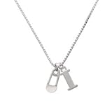 2-Sided Clear Frosted Baby Safety Pin I Initial Charm Necklace