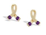 14K Yellow Gold Genuine Round Amethyst Ribbon Earrings