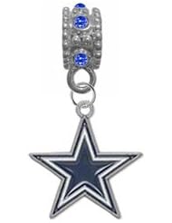Dallas Cowboys BLUE Rhinestone/Gem Charm with Connector - Universal Slide On Charm - "Classic & Original Style" - Fits: Pandora, Troll, Biagi & More! Perfect For Custom Bracelets, Necklaces and DIY Jewelry