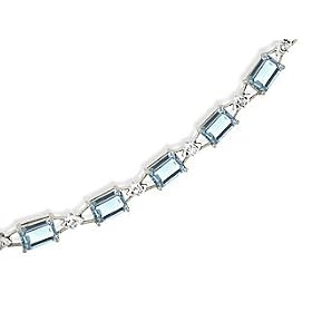 14K White Gold Genuine Emerald-cut Aquamarine and Diamond Bracelet by Jewels For Me