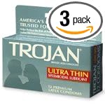 Trojan Ultra Thin Latex Condoms, Spermicidal Lubricant, 12-Count Boxes (Pack of 3)