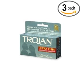 Click here to buy Trojan Ultra Thin Latex Condoms, Spermicidal Lubricant, 12-Count Boxes (Pack of 3).