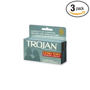 Trojan Ultra Thin Latex Condoms, Spermicidal Lubricant, 12-Count Boxes (Pack of 3) by 