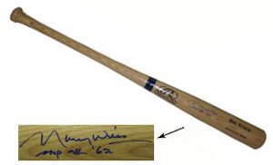 Maury Willis Signed Dodgers Baseball Bat - MVP NL 62