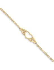 Genuine IceCarats Designer Jewelry Gift 14K Polished Antiqued Heart Anklet In 10.00 Inch