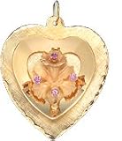 Flower in Concave Heart, 14K Gold Charm