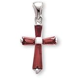 Sterling Silver Cross with Ruby CZ Baguettes and 18-inch Chain - Small