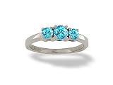 14K White Gold Genuine Round Blue Topaz 3-Stone Ring