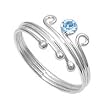 Sterling Silver Fashion Toe Ring with Aquamarine CZ - 2mm Band Width