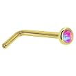 Solid 14KT Yellow Gold 2mm Fuchsia Synthetic Opal L-Shaped Nose Ring - 20 Gauge
