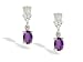 14K White Gold Genuine Oval Amethyst and Diamond Dangle Drop Earrings