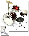 TKO 3-piece Kids/Children's Junior Drum Set with Seat & Sticks - Wine Red (FOR AIR EXPRESS SHIPPING SEE 'SHIPPING INFORMATION')