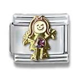 Clearly Charming February Amethyst Gold & Czech Crystal Paw Print Birthstone Italian Charm Bracelet Link