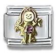 Clearly Charming February Amethyst Czech Crystal & Gold Little Girl Birthstone Italian Charm Bracelet Link