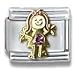 Clearly Charming February Amethyst Czech Crystal & Gold Little Girl Birthstone Italian Charm Bracelet Link