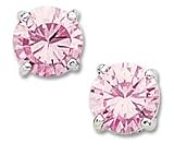 8MM Prong set pink CZ Sterling Silver Earrings