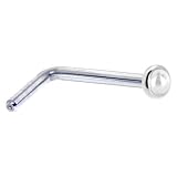 Solid 14KT White Gold 2mm Akoya Pearl L-Shaped Nose Ring - 18 Gauge