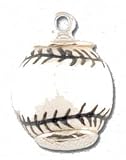 Baseball Ceramic Bead Charm with Solid Sterling Silver Caps