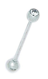 14k White Gold CZ 14 Gauge Barbell Body Piercing 