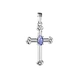 14K White Gold Oval Genuine Tanzanite Cross Pendant